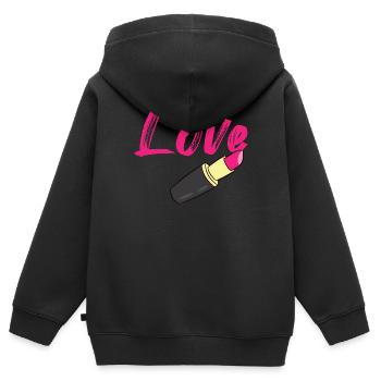Lippenstift - Love mit Lippenstift geschrieben - Kinder Premium Organic Zip Hoodie - Schwarz - Hinten - AI Model Kid Male (0cm)