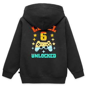 6ème anniversaire Niveau 6 débloqué - Sweat Premium à capuche zippé enfant bio - noir - Dos - AI Model Kid Male (0cm)