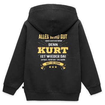 Alles wird gut denn Kurt ist da T-Shirt - Kinder Premium Organic Zip Hoodie - Schwarz - Hinten - AI Model Kid Male (0cm)