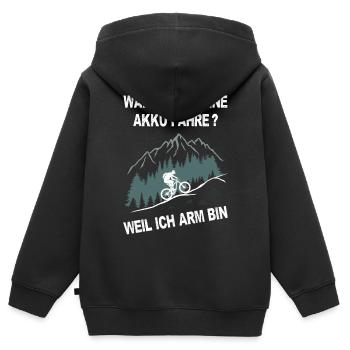 E-Bike, Mountainbike, bergauf, radfahren, Berge - Kinder Premium Organic Zip Hoodie - Schwarz - Hinten - AI Model Kid Male (0cm)