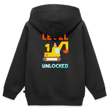 Pelle déverrouillée de niveau 1 - Sweat Premium à capuche zippé enfant bio - noir - Dos - AI Model Kid Male (0cm)