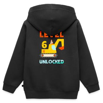Pelle déverrouillée de niveau 6 - Sweat Premium à capuche zippé enfant bio - noir - Dos - AI Model Kid Male (0cm)