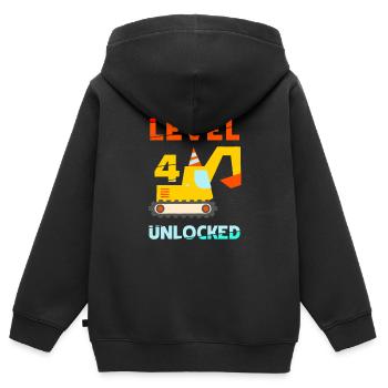 Pelle déverrouillée de niveau 4 - Sweat Premium à capuche zippé enfant bio - noir - Dos - AI Model Kid Male (0cm)