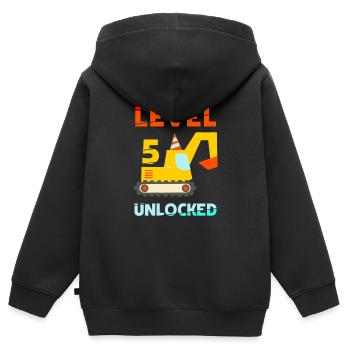 Pelle déverrouillée de niveau 5 - Sweat Premium à capuche zippé enfant bio - noir - Dos - AI Model Kid Male (0cm)