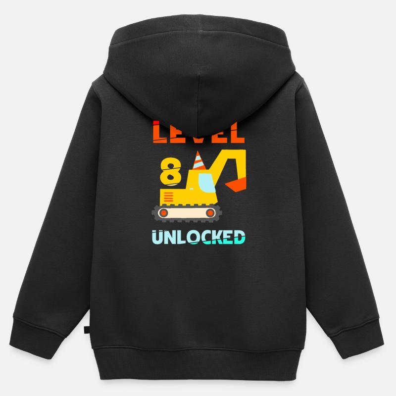 Pelle déverrouillée de niveau 8 - Sweat Premium à capuche zippé enfant bio - noir