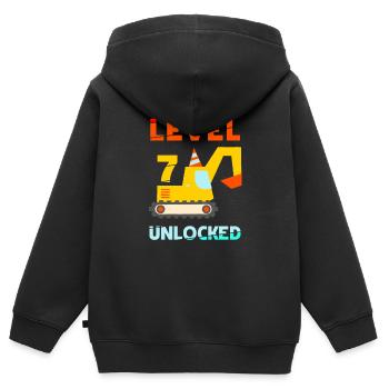 Pelle déverrouillée de niveau 7 - Sweat Premium à capuche zippé enfant bio - noir - Dos - AI Model Kid Male (0cm)