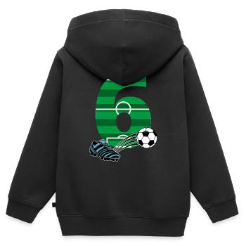 Football du 6ème anniversaire - Sweat Premium à capuche zippé enfant bio - noir - Dos - AI Model Kid Male (0cm)