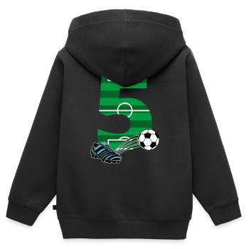 Football du 5ème anniversaire - Sweat Premium à capuche zippé enfant bio - noir - Dos - AI Model Kid Male (0cm)