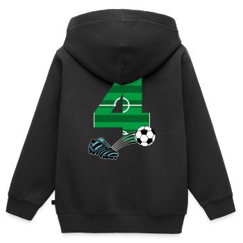 Football du 4ème anniversaire - Sweat Premium à capuche zippé enfant bio - noir - Dos - AI Model Kid Male (0cm)