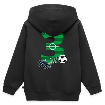 Football du 3ème anniversaire - Sweat Premium à capuche zippé enfant bio - noir - Dos - AI Model Kid Male (0cm)