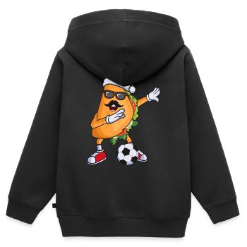 Footballeur mexicain tacos avec chapeau de Noël - Sweat Premium à capuche zippé enfant bio - noir - Dos - AI Model Kid Male (0cm)