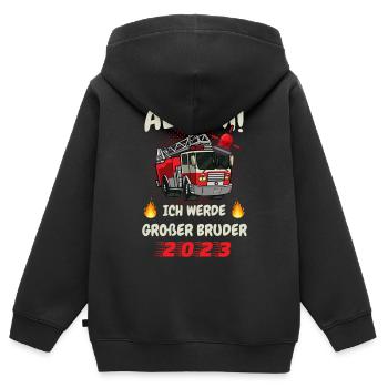 Alarm - ich werde großer Bruder 2023 Feuerwehr - Kinder Premium Organic Zip Hoodie - Schwarz - Hinten - AI Model Kid Male (0cm)