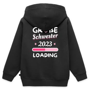 große Schwester 2023 - Kinder Premium Organic Zip Hoodie - Schwarz - Hinten - AI Model Kid Male (0cm)