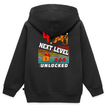 Niveau 4ème anniversaire débloqué - Sweat Premium à capuche zippé enfant bio - noir - Dos - AI Model Kid Male (0cm)