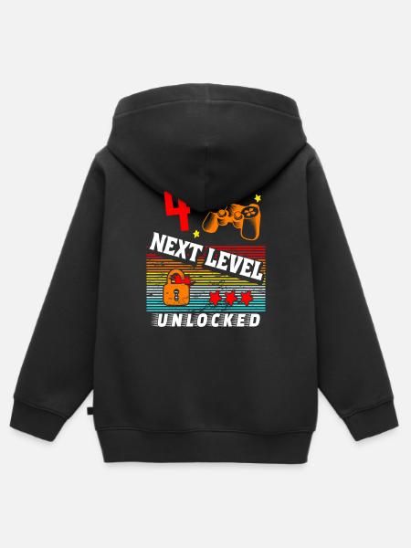 4th birthday level unlocked - Kids Premium Organic Zip-up Hoodie - black