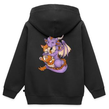Niedlicher Drache knuddelnd mit Katze Geschenkidee - Kinder Premium Organic Zip Hoodie - Schwarz - Hinten - AI Model Kid Male (0cm)