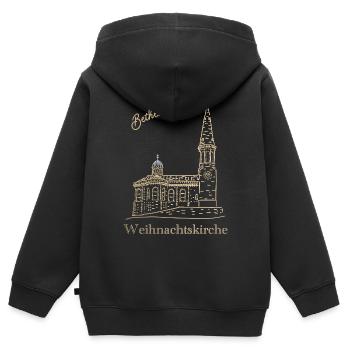 Weihnachtskirche Bethlehem Handzeichnung - Kinder Premium Organic Zip Hoodie - Schwarz - Hinten - AI Model Kid Male (0cm)