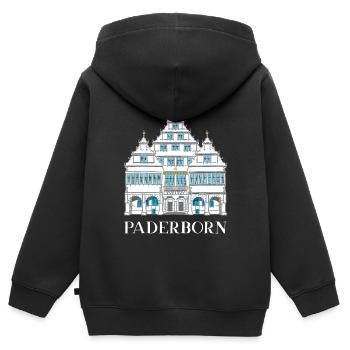 Paderborn, Historisches Rathaus, Deutschland - Kinder Premium Organic Zip Hoodie - Schwarz - Hinten - AI Model Kid Male (0cm)