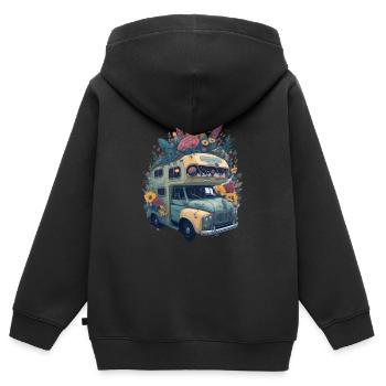 Camping, Van, Campingwagen, Travel - Kinder Premium Organic Zip Hoodie - Schwarz - Hinten - AI Model Kid Male (0cm)