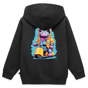 Süßes Nilpferd - Kinder Premium Organic Zip Hoodie - Schwarz - Hinten - AI Model Kid Male (0cm)