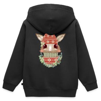 brown rabbit with sweater, bobble hat & wreath - Kids Premium Organic Zip-up Hoodie - black - Back - AI Model Kid Male (0cm)