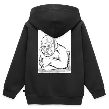 Nachdenklicher Gorilla - Kinder Premium Organic Zip Hoodie - Schwarz - Hinten - AI Model Kid Male (0cm)