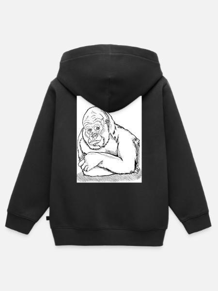 Nachdenklicher Gorilla - Kinder Premium Organic Zip Hoodie - Schwarz