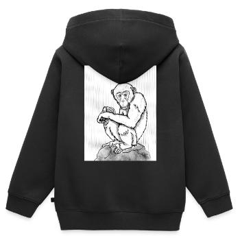 Nachdenklicher Schimpanse - Kinder Premium Organic Zip Hoodie - Schwarz - Hinten - AI Model Kid Male (0cm)