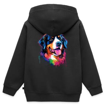 bunter Berner Sennenhund - bunte Hunde - Kinder Premium Organic Zip Hoodie - Schwarz - Hinten - AI Model Kid Male (0cm)