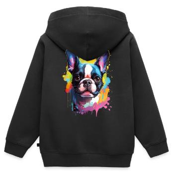 bunter Boston Terrier - bunte Hunde - Kinder Premium Organic Zip Hoodie - Schwarz - Hinten - AI Model Kid Male (0cm)
