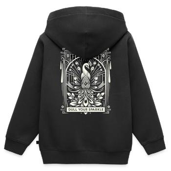 Élégant paon blanc : Splendeur Art déco - Sweat Premium à capuche zippé enfant bio - noir - Dos - AI Model Kid Male (0cm)
