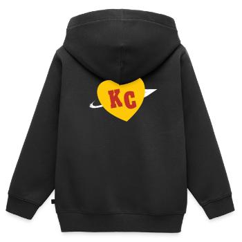 KC Rouge & Jaune Coeur & Flèche KC Kansas City 2 Laisser - Sweat Premium à capuche zippé enfant bio - noir - Dos - AI Model Kid Male (0cm)
