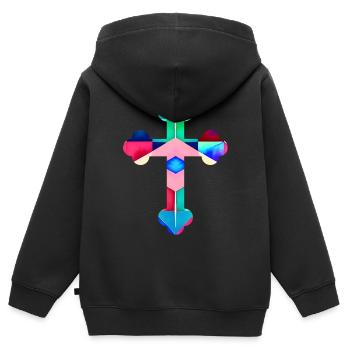 T-shirt croix coloré Kreuz cross cruz croix - Sweat Premium à capuche zippé enfant bio - noir - Dos - AI Model Kid Male (0cm)
