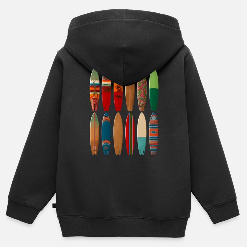 Conception de surfeur coloré pour la mode de plage - Sweat Premium à capuche zippé enfant bio - noir