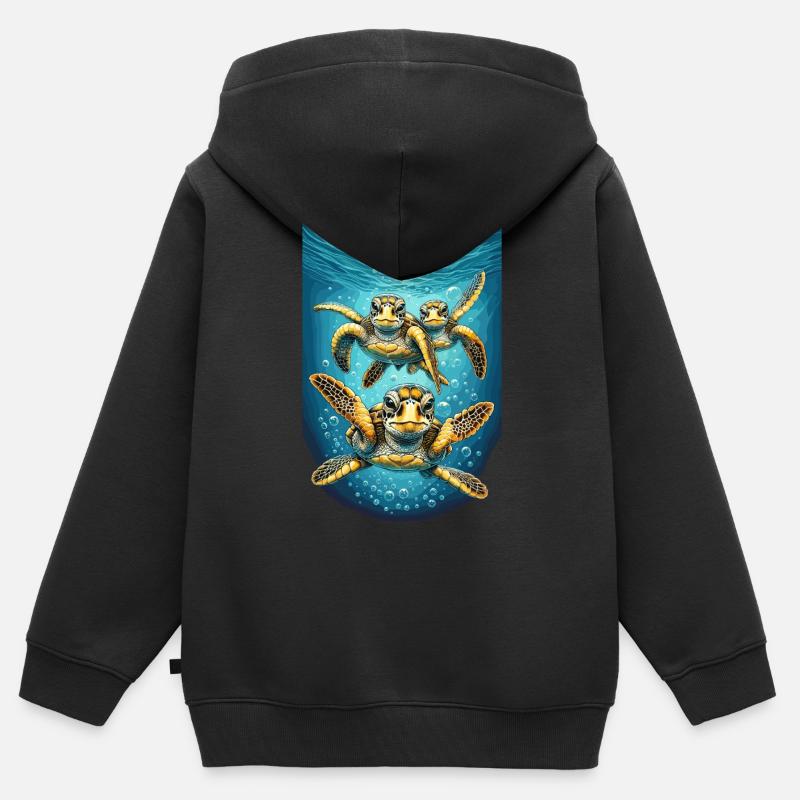 Tortue Abstraction Design Sous-marin - Sweat Premium à capuche zippé enfant bio - noir
