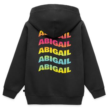 Abigail t-shirt texte effet de vague effet de vague - Sweat Premium à capuche zippé enfant bio - noir - Dos - AI Model Kid Male (0cm)