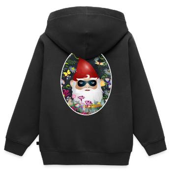Nain de jardin avec masque incognito dans un jardin fleuri - Sweat Premium à capuche zippé enfant bio - noir - Dos - AI Model Kid Male (0cm)