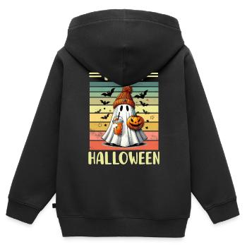 Halloween Gespenst - Kinder Premium Organic Zip Hoodie - Schwarz - Hinten - AI Model Kid Male (0cm)
