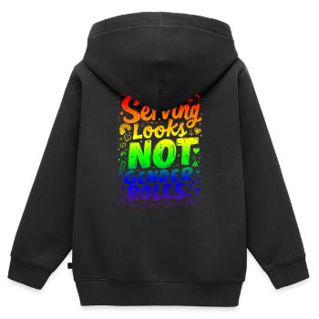 DEM AUSSEHEN DIENEN, NICHT DEN GESCHLECHTERROLLEN - Kinder Premium Organic Zip Hoodie - Schwarz - Hinten - AI Model Kid Male (0cm)