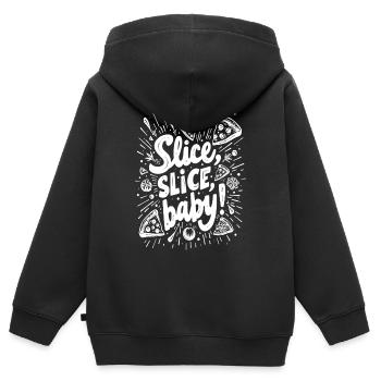 TRANCHE, TRANCHE, BÉBÉ ! BLAGUE AMUSANTE SUR LA PIZZA - Sweat Premium à capuche zippé enfant bio - noir - Dos - AI Model Kid Male (0cm)