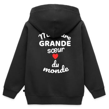 Cadeau Fratrie Éternelle avec Coeur Rougé - Sweat Premium à capuche zippé enfant bio - noir - Dos - AI Model Kid Male (0cm)