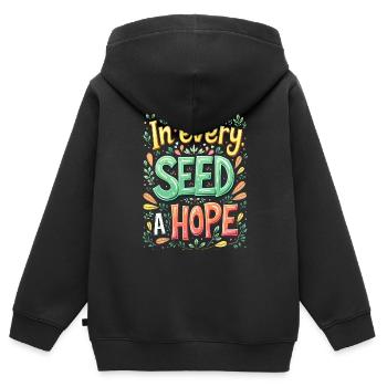 IN JEDEM SAMEN EINE HOFFNUNG - Kinder Premium Organic Zip Hoodie - Schwarz - Hinten - AI Model Kid Male (0cm)