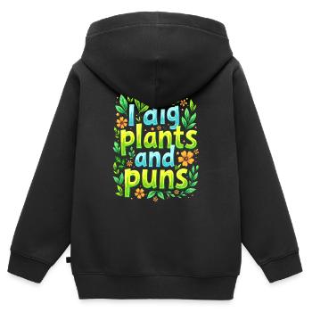 J’ADORE LES PLANTES ET LES JEUX DE MOTS - Sweat Premium à capuche zippé enfant bio - noir - Dos - AI Model Kid Male (0cm)