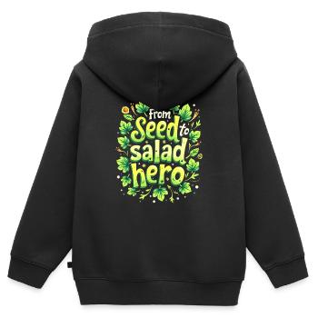 VOM SAMEN ZUM SALATHELDEN - Kinder Premium Organic Zip Hoodie - Schwarz - Hinten - AI Model Kid Male (0cm)