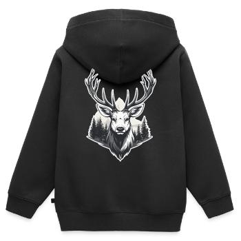 Hirschkopf Waldlandschaft - Kinder Premium Organic Zip Hoodie - Schwarz - Hinten - AI Model Kid Male (0cm)