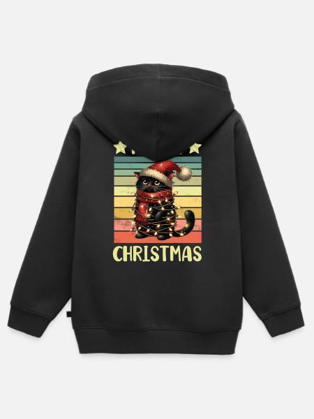 Schwarze Katze Weihnachten - Kinder Premium Organic Zip Hoodie - Schwarz