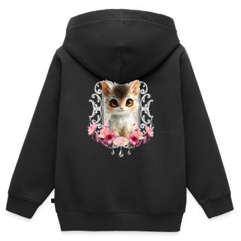 Schönes und flauschiges Kätzchen - Kinder Premium Organic Zip Hoodie - Schwarz - Hinten - AI Model Kid Male (0cm)
