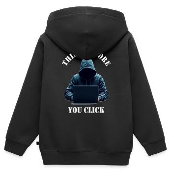 Denke nach bevor du klickst - Cyber Sicherheit - Kinder Premium Organic Zip Hoodie - Schwarz - Hinten - AI Model Kid Male (0cm)