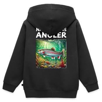 Cadeau de pêcheur pour enfants Trout - Sweat Premium à capuche zippé enfant bio - noir - Dos - AI Model Kid Male (0cm)
