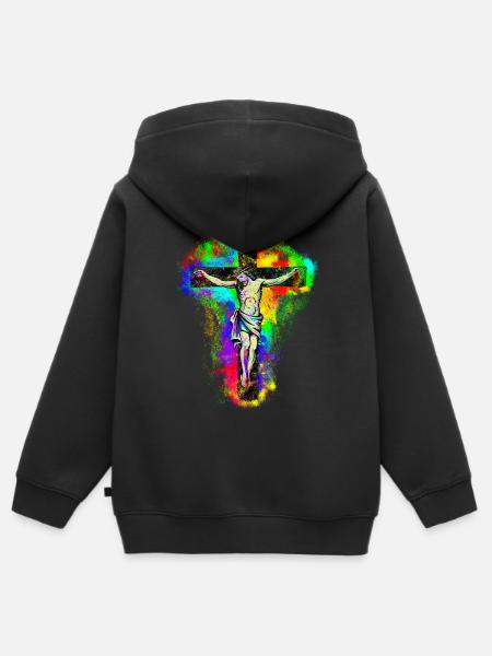 Croix de Jésus-Christ - Sweat Premium à capuche zippé enfant bio - noir